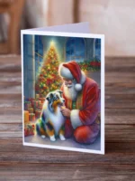 Pack of 8 Australian Shepherd and Santa Claus Christmas Greeting Cards - Premium 5x7 Holiday Cards with Envelopes Blank Inside for Personalized Messages - Image 2
