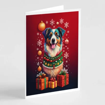 Australian Shepherd Holiday Greeting Cards Pack of 8 | Premium Quality, Blank Inside, 5x7 Folded Cards with Matching Envelopes