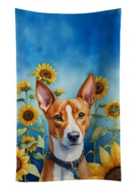 Basenji in Sunflowers Kitchen Towel - Ultra Absorbent, Durable & Decorative Plush Velour