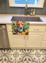 Basenji in Sunflowers Kitchen Towel - Ultra Absorbent, Durable & Decorative Plush Velour - Image 2