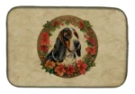Basset Hound Christmas Dish Drying Mat - Festive Flowers, Absorbent & Non-Slip, 14x22 Inches