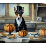 Basenji Fall Kitchen Pumpkins Dish Drying Mat - Absorbent, Machine-Washable, Non-Slip | Seasonal Kitchen Decor