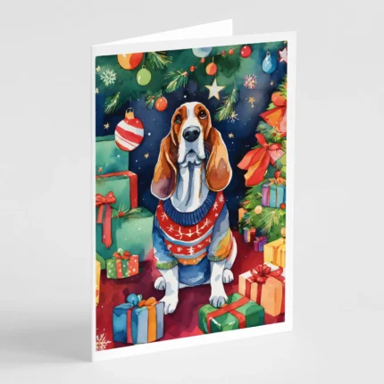 Basset Hound Christmas Greeting Cards Pack of 8 Festive Holiday Cards with Envelopes | Perfect for Dog Lovers