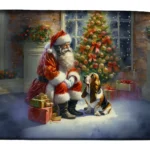 Festive Basset Hound and Santa Claus Dish Drying Mat - Absorbent, Stylish, and Perfect for Christmas