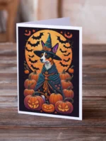 Basenji Witchy Halloween Greeting Cards Pack of 8 - High-Quality 5x7 Cards with Envelopes | Unique Basenji Dog Art - Image 2