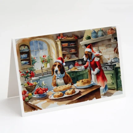 Basset Hound Christmas Cookies Greeting Cards - Pack of 8 | High-Quality Holiday Cards with Envelopes