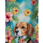 Beagle Luau Kitchen Towel - Plush Velour, Absorbent & Artwork Dyed, 15x25 inches