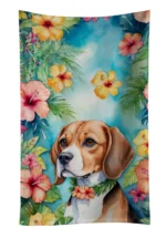 Beagle Luau Kitchen Towel - Plush Velour, Absorbent & Artwork Dyed, 15x25 inches
