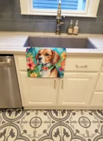 Beagle Luau Kitchen Towel - Plush Velour, Absorbent & Artwork Dyed, 15x25 inches - Image 2