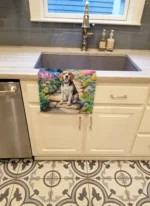 Beagle Spring Garden Kitchen Towel - Plush Velour & Cotton Terry Loop, Ultimate Absorbency & Style - Image 2