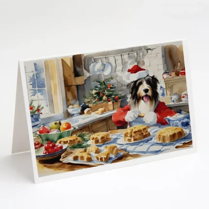 Bearded Collie Christmas Cookies Greeting Cards - Pack of 8 | Holiday Greeting Cards with Envelopes