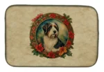Bearded Collie Christmas Flowers Dish Drying Mat - Absorbent & Non-Slip, 14x22 Inches