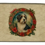 Bearded Collie Christmas Flowers Dish Drying Mat - Absorbent & Non-Slip, 14x22 Inches