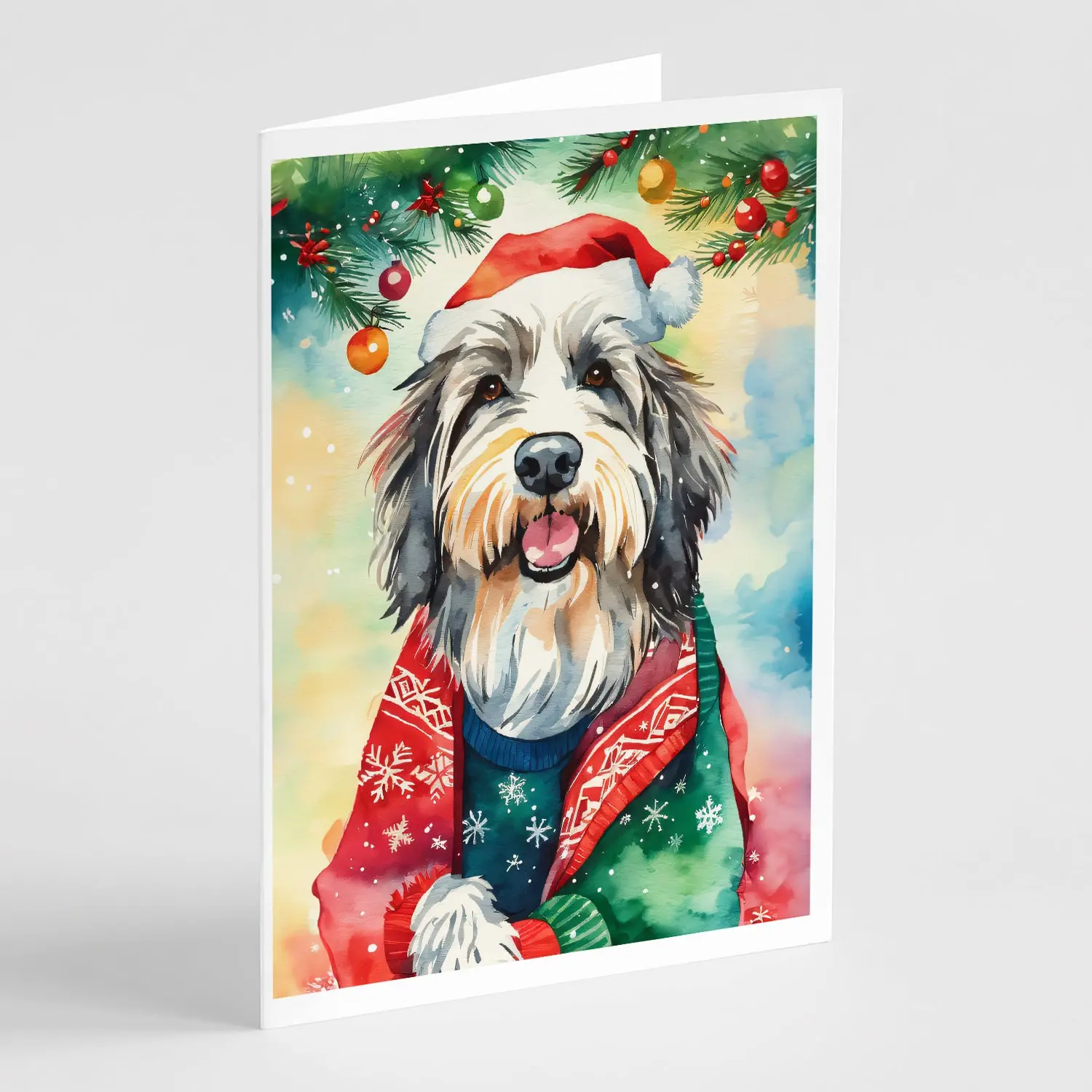 39736156_large.webp Bearded Collie Christmas Greeting Cards Pack of 8 | High-Quality 5x7 Blank Holiday Cards with Envelopes | Stunning Bearded Collie Artwork - Image 1