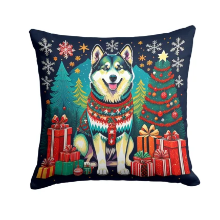 Festive Alaskan Malamute Christmas Throw Pillow - Durable & Weather-Resistant, Perfect for Home & Patio