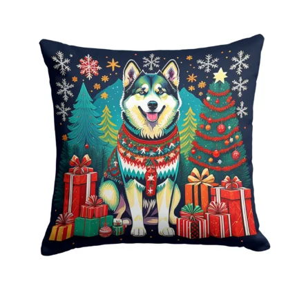 Festive Alaskan Malamute Christmas Throw Pillow - 18x18 Decorative Cushion for Indoors & Outdoors