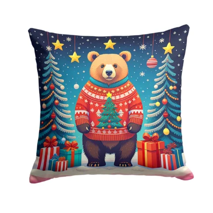 Bear Christmas Throw Pillow - Festive & Water-Resistant Decorative Cushion for Indoor/Outdoor