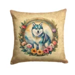 Vibrant Alaskan Klee Kai and Flowers Decorative Throw Pillow - Water-Resistant, Made in USA | Perfect for Indoor & Outdoor Use