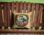 Vibrant Alaskan Klee Kai and Flowers Decorative Throw Pillow - Water-Resistant, Made in USA | Perfect for Indoor & Outdoor Use - Image 2