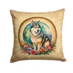 Alaskan Malamute and Flowers Throw Pillow - Vibrant Decor for Indoor & Outdoor Comfort