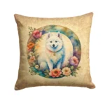 Charming American Eskimo and Flowers Throw Pillow - Vibrant & Durable Outdoor/Indoor Decorative Cushion