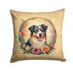 Australian Shepherd and Flowers Throw Pillow - Vibrant Outdoor & Indoor Decorative Pillow, 14x14 Inches