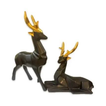 Elegant Resin Black Deer Showpiece Set of 2 - Perfect for Home & Office Decor
