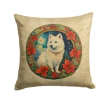 American Eskimo Christmas Flowers Throw Pillow | Festive Dog Art Decor for Indoor & Outdoor Comfort