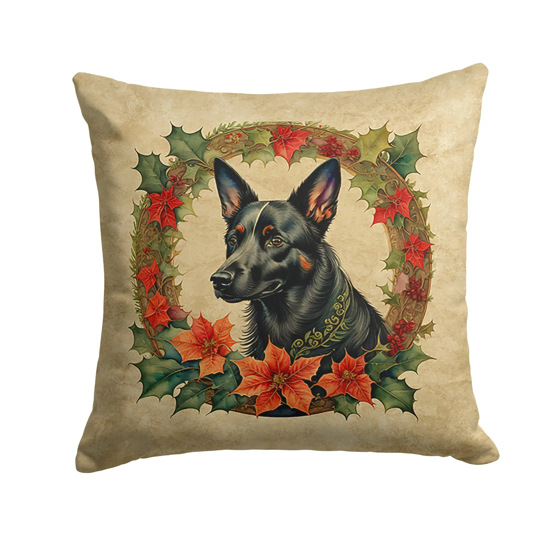 39834593_large.webp Festive Australian Kelpie Christmas Throw Pillow - Brighten Your Home & Garden - Image 1