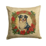 Australian Shepherd Christmas Flowers Throw Pillow - Festive & Durable Decor - 18x18 Inches