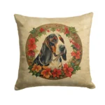 Basset Hound Christmas Flowers Throw Pillow - Festive & Decorative Outdoor Cushion