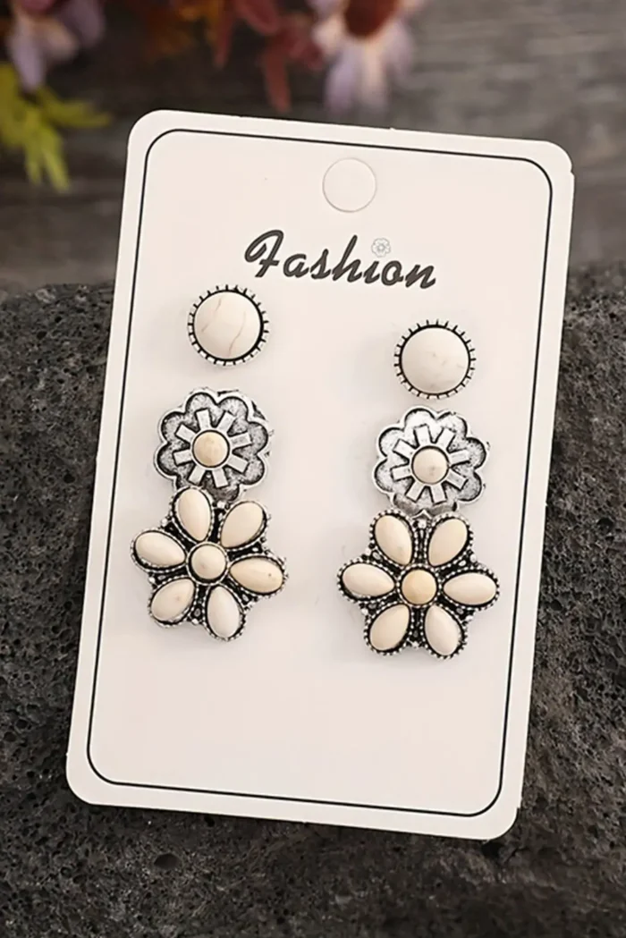 3 Piece Set Western Stud Earrings - Turquoise Stone, Lightweight Alloy, Perfect for Daily Wear - Image 6