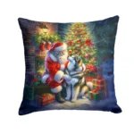 Alaskan Malamute and Santa Claus Throw Pillow - Festive 18x18 Decorative Cushion for Indoor and Outdoor Use