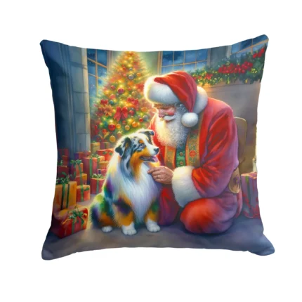 Festive Australian Shepherd and Santa Claus Throw Pillow - 18x18 Inch Decorative Cushion for Indoor & Outdoor Use