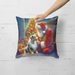 Festive Australian Shepherd and Santa Claus Throw Pillow - 18x18 Inch Decorative Cushion for Indoor & Outdoor Use - Image 2