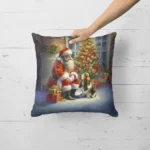 Festive Basset Hound and Santa Claus Christmas Decorative Cushion - 18x18 Throw Pillow - Image 2