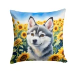 Alaskan Klee Kai in Sunflowers Outdoor Throw Pillow - Decorative Cushion by Caroline's Treasures
