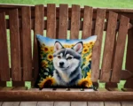 Alaskan Klee Kai in Sunflowers Outdoor Throw Pillow - Decorative Cushion by Caroline's Treasures - Image 2