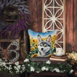 Alaskan Klee Kai in Sunflowers Outdoor Throw Pillow - Decorative Cushion by Caroline's Treasures - Image 4