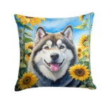 Alaskan Malamute in Sunflowers Throw Pillow - Artistic Outdoor Decorative Cushion - Enhance Your Patio Decor