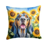 Charming American English Coonhound Sunflowers Throw Pillow 18x18, Water-Resistant Fabric, Indoor & Outdoor Comfort