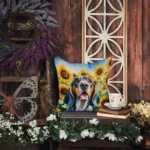 Charming American English Coonhound Sunflowers Throw Pillow 18x18, Water-Resistant Fabric, Indoor & Outdoor Comfort - Image 5
