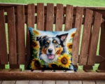 Australian Shepherd in Sunflowers Throw Pillow - Vibrant & Durable Outdoor/Indoor Decor | Caroline's Treasures - Image 2