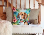 Beagle Luau Throw Pillow - 14x14 inches Vibrant Outdoor Cushion with Water Resistant Beagle Artwork, Made in the USA - Image 3