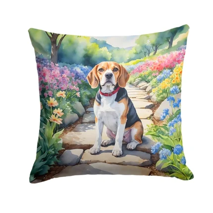 Beagle Spring Garden Throw Pillow - Vibrant, Weather-Resistant, 14x14" Decor