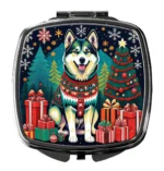 Elegant Alaskan Malamute Christmas Compact Mirror - Ideal for Holiday Touch-Ups
