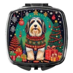 Bearded Collie Christmas Compact Mirror Elegant, Portable Makeup Essential with Festive Breed-Specific Artwork