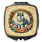 Alaskan Klee Kai and Flowers Compact Mirror - Elegant Pocket Mirror with Breed Specific Art