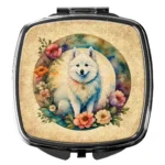 Elegant American Eskimo and Flowers Compact Mirror - Portable, Durable & Stylish for Everyday Use