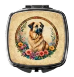 Elegant Anatolian Shepherd Dog and Flowers Compact Mirror - Stylish & Functional Handheld Accessory